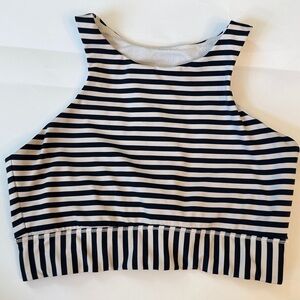 Athleta Sports Bra High Neck T Strap Razorback White and Blue size Small